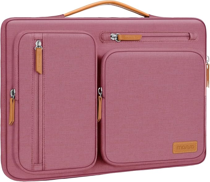 MOSISO 360 Protective Laptop Case 13.3 inch, 13-13.3 inch Laptop Sleeve Compatible with MacBook Air/Pro 13 / Pro 14,HP Dell Acer ASUS,Side Open Carrying Case with 4 Zipper Pockets&Handle, Dusty Rose