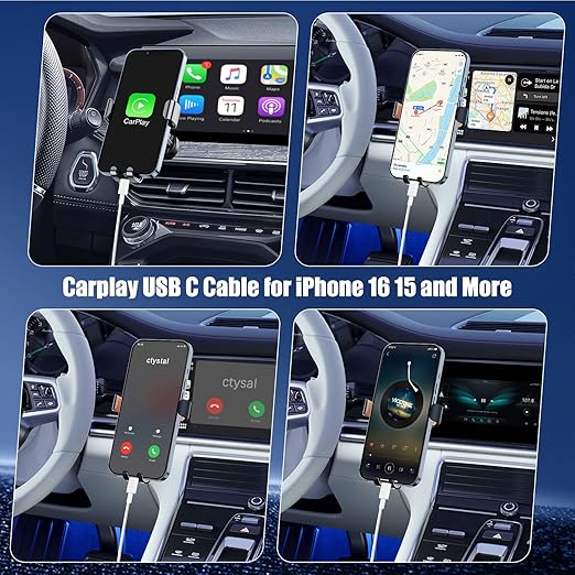 Car Carplay Cable for iPhone 17 16 15, 2-Pack 6FT 60W USB C to USB C Cable And 2-Pack 6FT USB A to USB C Cable for iPhone 17 16 15，for Galaxy S25 S24, for iPad Pro/Air, for MacBook Pro/Air and More