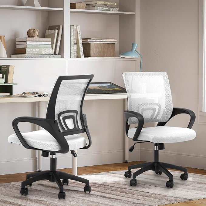 Magshion Ergonomic Office Chair Pack of 2, Mid-Back Mesh Desk Chair, Adjustable Swivel Computer Chair with Lumbar Support & Breathable Backrest for Gaming, Work, Study, 300 Lbs Capacity, White