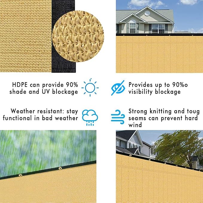 UPGRADE Privacy Fence Screen 8'x2' Sand Outdoor 90% Visibility Blockage 170 GSM Mesh Shade Cover Panels for Backyard,Balcony,Home Decoration with Zip Ties,Customized Avaliable