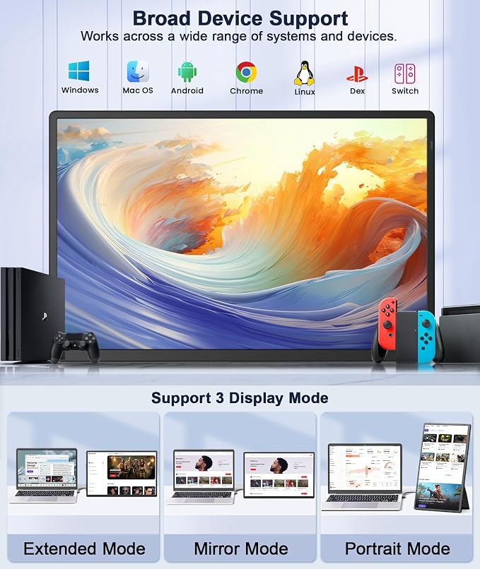 16" Laptop Screen Extender, 1920x1200 IPS Portable Monitor, Borderless Dual Screen Extender with 360° Rotatable Stand, Plug and Play Ultra Slim Travel Monitor for PC, Wins, Switch, PS5