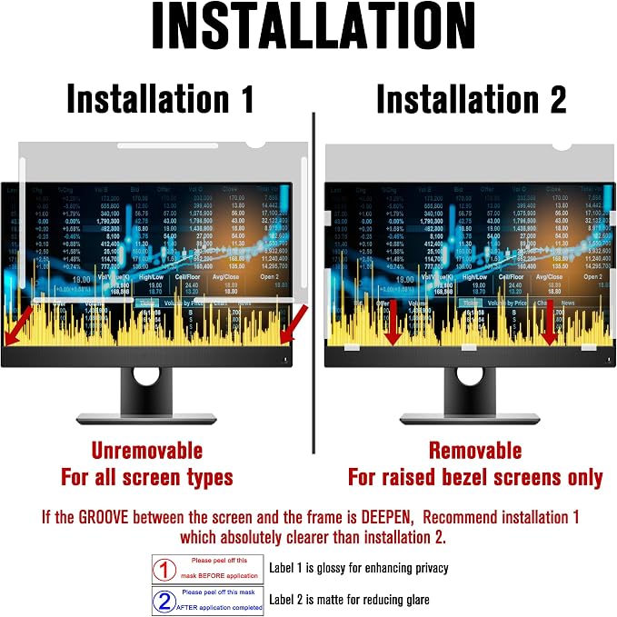ZYY 2 Pack Computer Monitor Privacy Screen 24 Inch for 16:9 Aspect Ratio Desktop, Removable Monitor Anti Glare & Privacy Filter, UV Screen Protector, Anti Scratch Film