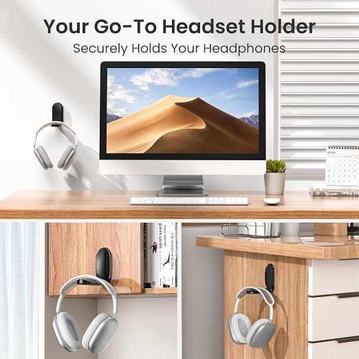 Itramax Wall Mount Headphone Hanger,Adhesive Headset Holder Under Desk,2 Pack Magnetic Headphone Monitor Stand Hook, Foldable Sticky PC Gaming Headset Earphone Clamp for AirPods Max,HyperX,Xbox-Black