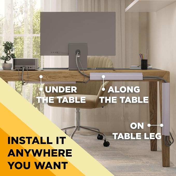 Simple Cord 5 Pack of 16-Inch J Channel Cable Management Under Desk - Easy to Install Adhesive Mount Cord Organizer for Desk, Home Office, No-Drill Wall Cable Organizer (White)