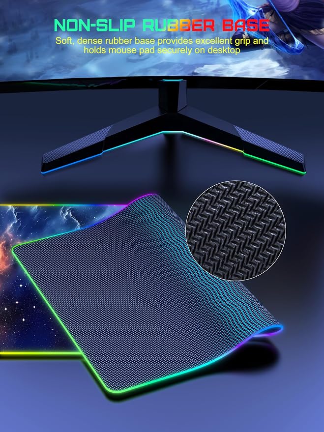 TopMade Wireless Charging Mouse Pad, RGB Gaming Mousepad, 35.4" x 15.8" Extra Large Waterproof Keyboard Desk Pad, Computer Desk Mat, Blue Nebula (Includes 20W PD Power Adapter & 6.56ft Woven Cable)