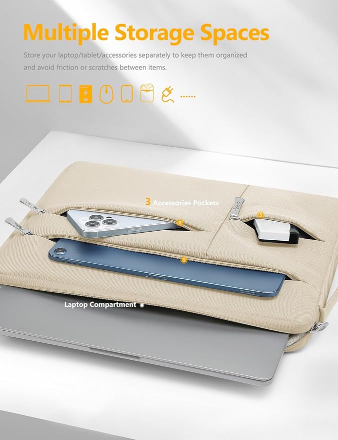 HYZUO 14-15 Inch Laptop Sleeve Bag for MacBook Air 15 M5 A3448 M4 M3 M2 2026-2023, MacBook Pro 15, 15" Surface Laptop, XPS 14/15 Plus, Notebook Case for 14" HP Dell Lenovo Asus Acer, Sand