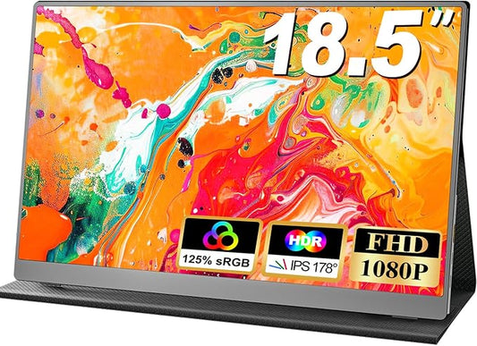 18.5 Inch Portable Monitor, FHD 120Hz IPS HDR 125% sRGB USB-C HDMI External Travel Monitor with Built-in Speakers, VESA Compatible for Laptop MacBook PC Surface PS5 Xbox