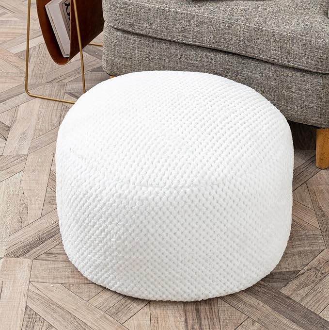 Asuprui Pouf Ottoman Unstuffed Ottoman Foot Rest No Filler Floor Pouf Soft Foot Stool 20x20x12 Inches Fuzzy Chair Floor Chair with Storage for Living Room Bedroom White