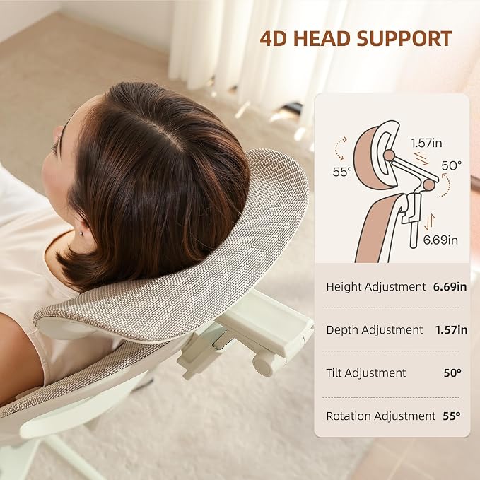 CabLady S2 Petite Office Chair for Women & Small Frames - 330lb Capacity, 4D Adjustable Lumbar/Headrest, Flip-Up Arms & Footrest, Ergonomic Desk Chair