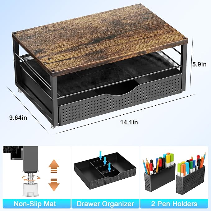 gianotter Monitor Stand with Storage + 4-Tier Paper Organizer (Black)