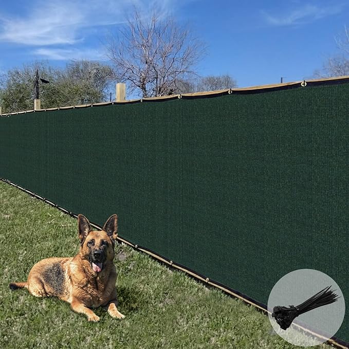 E&K Sunrise 4' x 209' Privacy Fence Screen with Grommets, Outdoor Windscreen Fence Covering Privacy Screen UV Blockage for Backyard Garden Patio, Zip Ties Included (Green)