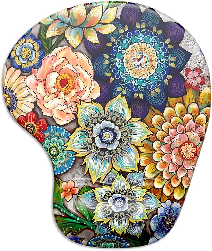 ITNRSIIET Ergonomic Mouse Pad with Gel Wrist Support Wrist Rest Smooth Surface Non-Slip PU Base Comfortable Office Supplies Pain Relief, 9.5 x 8 inches, Succulent Flower