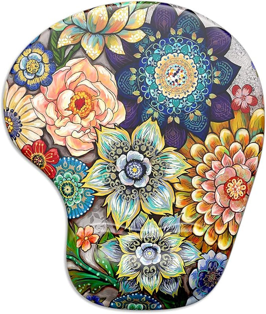 ITNRSIIET Ergonomic Mouse Pad with Gel Wrist Support Wrist Rest Smooth Surface Non-Slip PU Base Comfortable Office Supplies Pain Relief, 9.5 x 8 inches, Succulent Flower