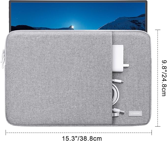 Portable Monitor Case 15.6 Inch,Losong Protective Carrying Sleeve for Most 15.6 in Monitors,Water Resistant Portable Computer Laptop Display Bag with Accessory Pocket,Size-15.3"x9.8" Gray
