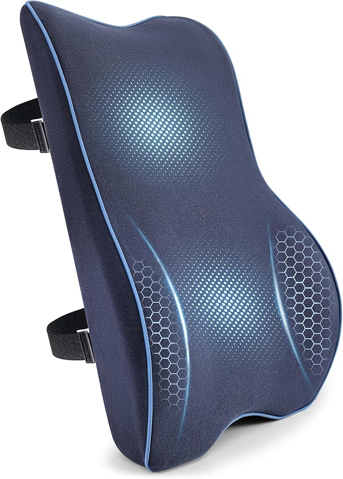 Lumbar Support Pillow for Office Chair Car Seat Gaming Chair, Memory Foam Back Support Pillow, Lumbar Cushion Back Cushion for Lower Back Pain Relief, Adjustable Strap Washable Cover-Navy Blue