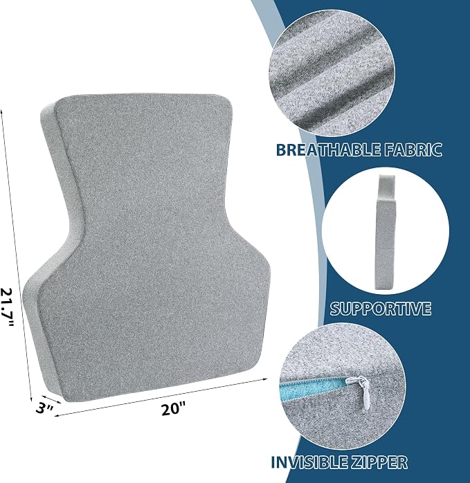 HOMBYS Ergonomic Lumbar Support Pillow for Recliner,Memory Foam Chair Back Support Cushion for Elderly,Extra Large Lumbar Support Pillow,Low Back Pain Relief Cushion,Grey