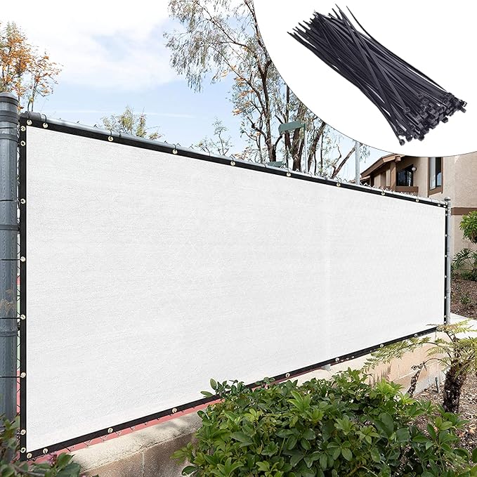 Royal Shade Custom Size 5' x 28' White Fence Privacy Screen Windscreen Cover Netting Mesh Fabric Cloth - Cable Zip Ties Included (We Make Custom Size)