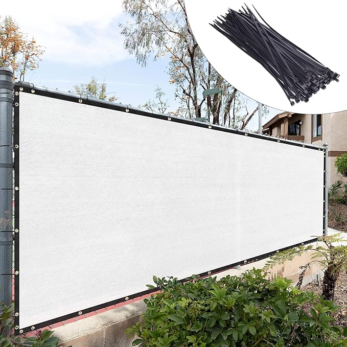 Royal Shade Custom Size 4' x 194' White Fence Privacy Screen Windscreen Cover Netting Mesh Fabric Cloth - Cable Zip Ties Included (We Make Custom Size)