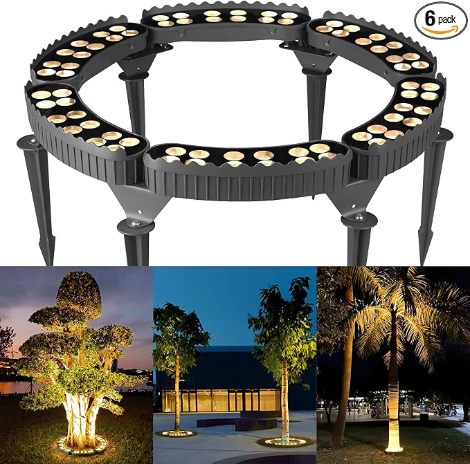 Gardencoin Outdoor Ring Tree Lights, 72W LED Landscape Uplighting for Trees, 3000K Warm White, Low Voltage IP65 Waterproof, 15.35" Inner Diameter, 10080 Lumens (Set of 6)