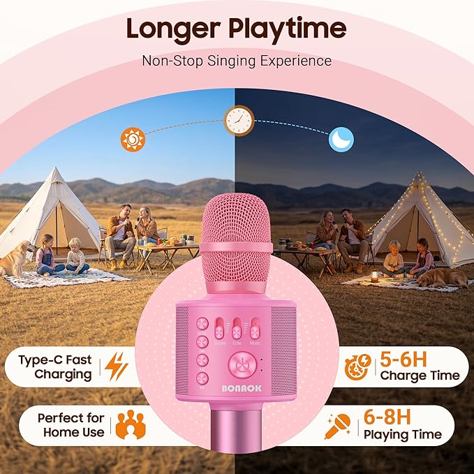 BONAOK Wireless Bluetooth Karaoke Microphone,3-in-1 Portable Handheld Karaoke Mic Speaker Machine Home Party Birthday for All Smartphones Q37 (P-Ink)