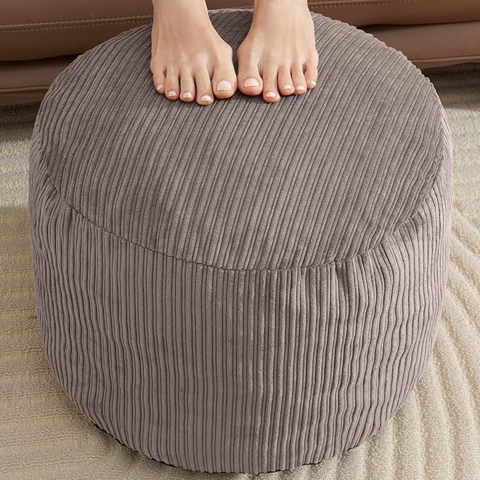 WSOFRLAC Pouf Ottoman Foot Stools with Foam Small Ottoman for Living Room Corduroy Ottomans Pouf 26x18in Foot Rest for Chair Brown Hassocks and Ottomans