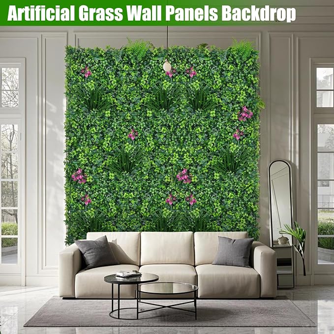 Artificial Grass Wall Roll Panels, 60"x120"(50 SQFT) Greenery Backdrop with Mint Plant Leaves, UV-Anti Fake Greenery Plant Boxwood Panels for Outdoor Patio Garden Green Wall Decor