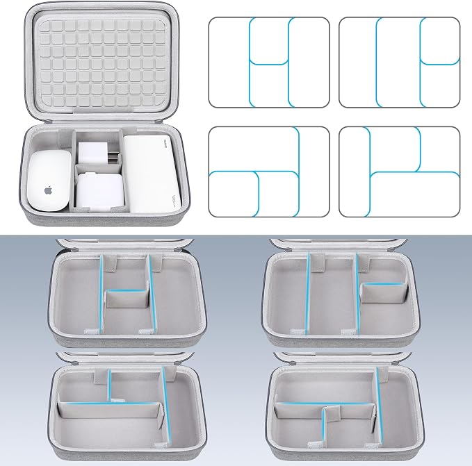 Lacdo Hard Travel Electronic Organizer Case for MacBook Power Adapter Charger, Cables, Cords, Apple Pencil, Mouse, Power Bank, USB Flash Disk, SD Cards EVA Protective Portable Accessories Bag, Gray