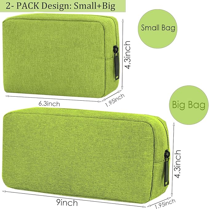 CAAORDKSO Electronics Accessories Organizer Pouch Bag, Electronic Organizer Travel Case Cord Storage Bag for Laptop Mouse Charger, Cable, Power Bank, Hard Drive, Various Accessories (Small+Big, Green)