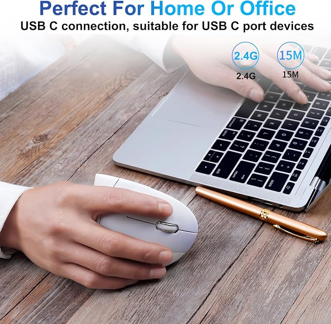 Fonicer Type C Vertical Wireless Mouse, 2.4G USB C Wireless Mouse, Ergonomic Mouse with Type C Receiver for MacBook, Computer, Laptop and All Type C Devices (White)