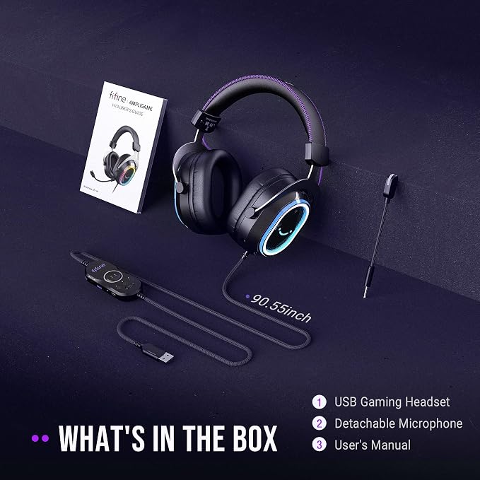 FIFINE Wired Gaming Headsets: 7.1 Surround Sound - Vibrant Customizable RGB - Game/Chat Balance, USB Gamer Headphones with Noise Canceling Microphone for PC, PS5/PS4, Laptop, Mac - AmpliGame H13BP