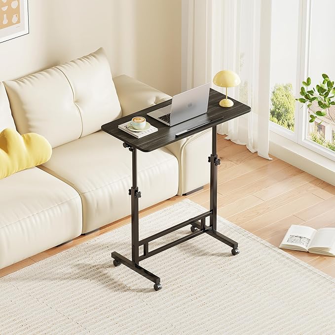 Laptop Table Mobile Adjustable Height Portable Desk Notebook Swivel PC Computer Rolling Desk with Wheels, Laptop Stand for Couch Bedside Hospital Bed Table (Black Table)