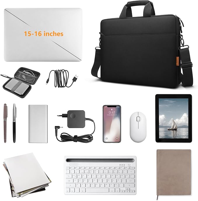 ZYB Waterproof Laptop Bag 15 15.6 16 Inch,Laptop Case 15.6-16 Inch Sleeve with Shoulder Strap,Notebook Case for 15.6 16 Inch Laptop Lenovo MacBook Pro 16 15 HP Acer ASUS DELL etc 15.6 16in Bag-Black