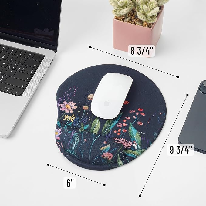 Mr. Pen- Ergonomic Mouse Pad with Wrist Rest, Midnight Bloom Design, Breathable Fabric with Memory Foam Cushion, Non-Slip Rubber Base, Gel Mouse Pad with Wrist Support