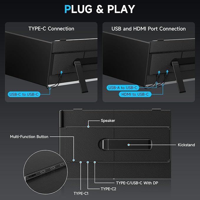 Laptop Screen Extender 0.17" Ultra-Thin, 14.2" FHD 1080P IPS Portable Monitor for Laptop, Dual Screen Travel Monitor Extender Suitable for 13"-17.3" Plug & Play for Windows/Mac/Android/Switch/PS-5