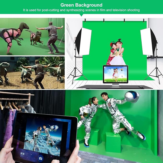 PULUZ Green Screen Backdrop Kit with Stand, 6.5X6.5ft Portable Green Screen Stand kit, GreenScreen Background with Stand Carrying Bag Clamp for Photoshoot, Photography Video, Live Streaming