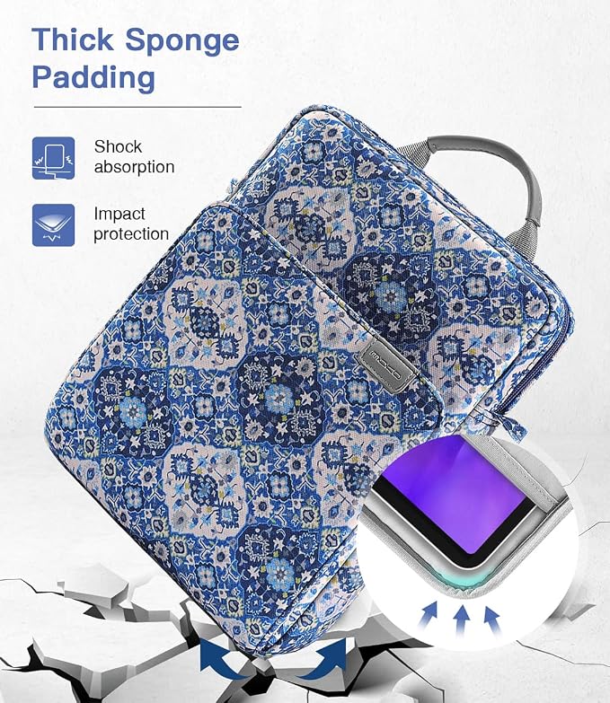 MoKo 9-11 Inch Tablet Sleeve Bag Handle Carrying Case with Shoulder Strap Fits iPad Pro/Air/A16 11 inch,iPad 10th 10.9,i-Pad 9/8/7th 10.2,iPadAir 5/4th 10.9,i-Pad 9.7,Tab S8/S9 11", Blue Bohemia