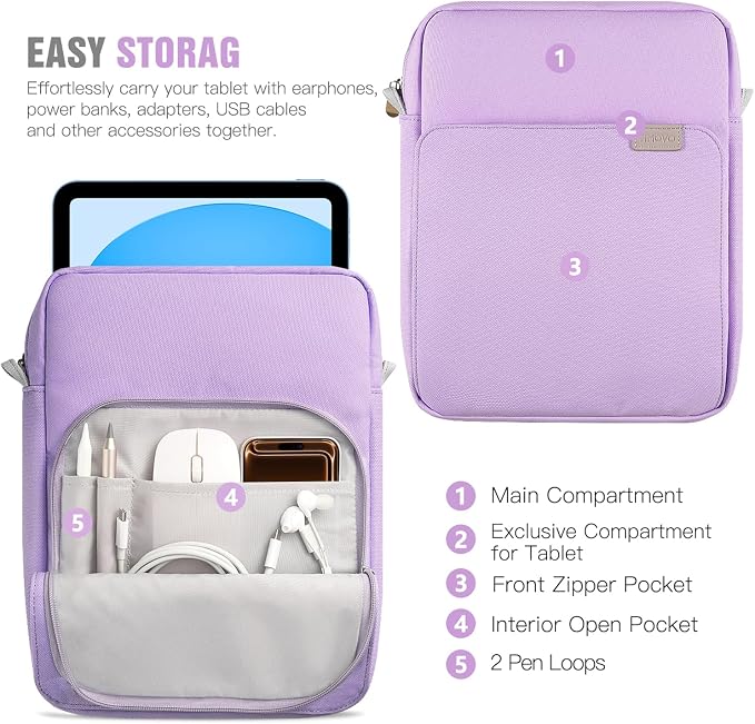 TiMOVO 9-11 Inch Tablet Sleeve Bag with Shoulder Strap for iPad 11-inch A16 2025, iPad 10th Gen. 10.9"/10.2", Galaxy Tab A9+/A11Plus 11", Purple