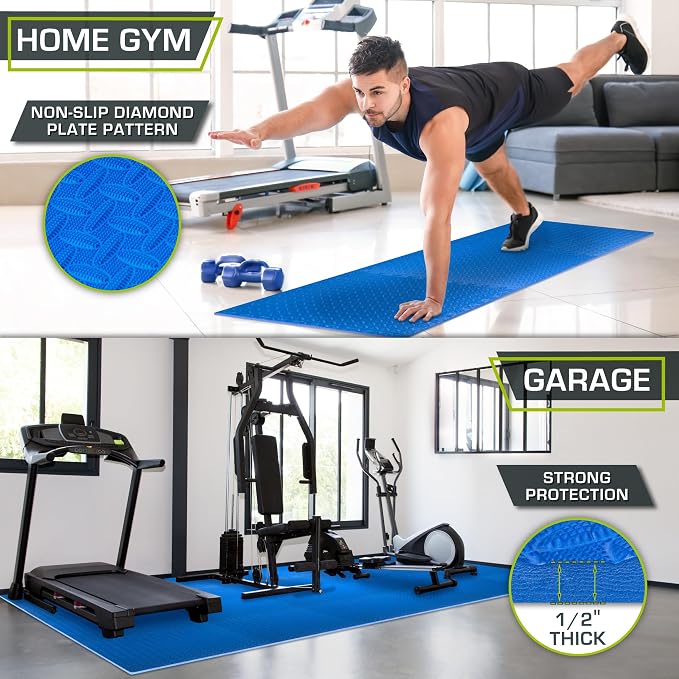 ProsourceFit Exercise Puzzle Mat ½-inch, EVA Interlocking Foam Floor Tiles for Home Gym, Workout Equipment, Kids Play Areas, Blue, 96 SQ FT - 24 Tiles