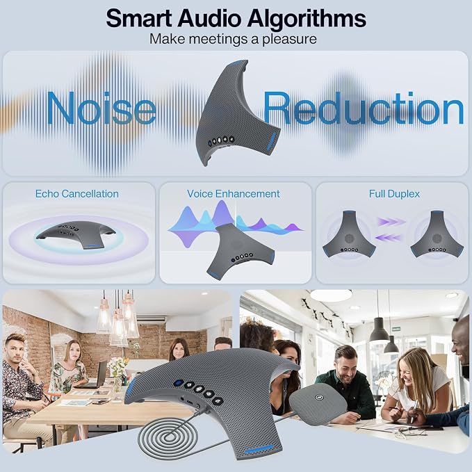 Conference Speaker and Microphone - Bluetooth Speakerphone with Daisy Chain, AI Noise Cancellation, Voice Enhancement, Support Wireless Dongle, USB Connection, Compatible with All Meeting Rooms