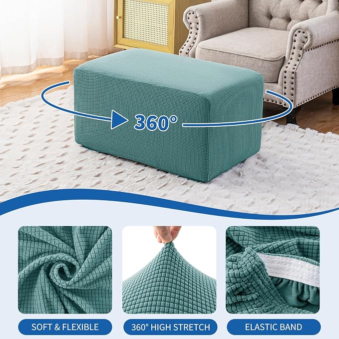 Ottoman Covers Ottoman Slipcovers Folding Storage Stool Washable Furniture Protector,Elastic Foot Stool Foot Rest Protector for Living Room Bedroom,Large,Light Blue