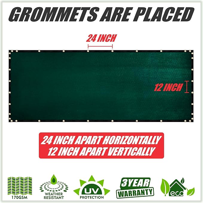 ColourTree Customized Size Fence Screen Privacy Screen Green 4' x 189' - Commercial Grade 170 GSM - Heavy Duty - Cable Zip Ties Included
