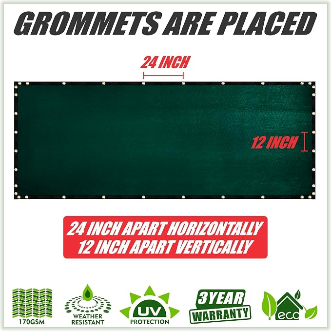 ColourTree Customized Size Fence Screen Privacy Screen Green 4' x 9' - Commercial Grade 170 GSM - Heavy Duty - Cable Zip Ties Included