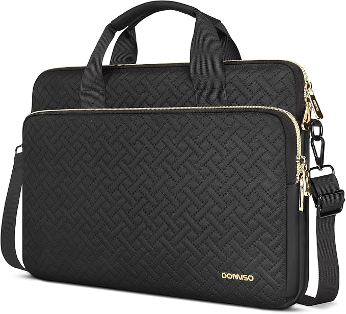 DOMISO 14 inch Laptop Case Sleeve Protective Cover Compatible with MacBook Air 15 M4 M3 M2,MacBook Pro,14-15 inch HP Dell ASUS Lenovo Chromebook,Waterproof Computer Bag with Shoulder Strap,Black