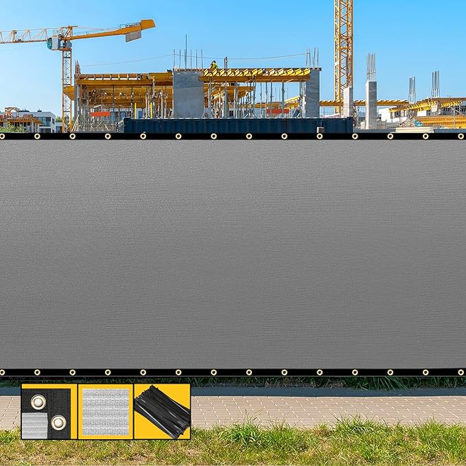 Customized 6' x 145' Gray Fence Privacy Screen,with Bindings & Grommets,Heavy Duty for Gardens,Backyard,Patio,Tennis Court,Pool,Construction Project, Outdoor Events, We Make Custom Sizes