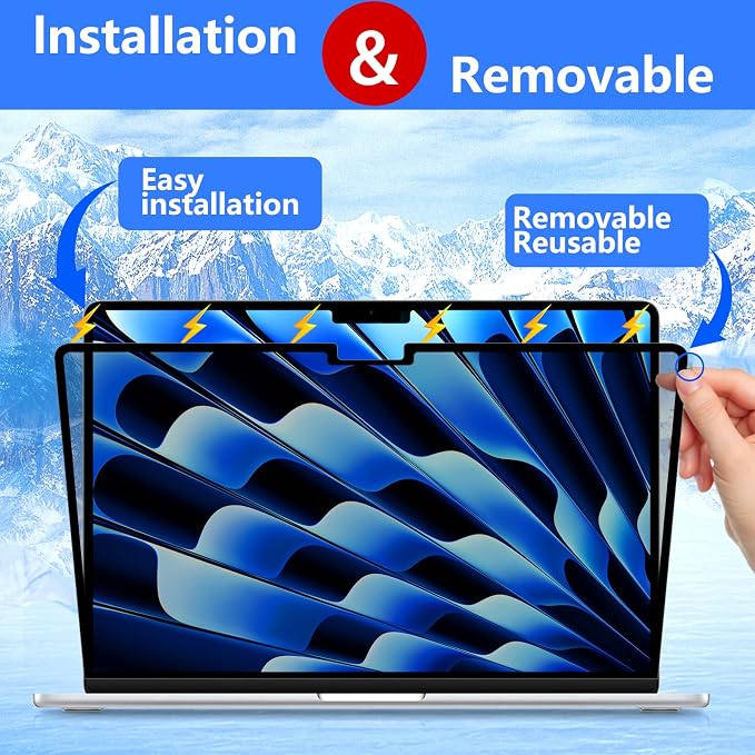 ZOEGAA OEGAA MacBook Air 15 inch Privacy Screen (2023-2026), Privacy Screen MacBook Air 15 inch for M2, M3, M4, M5 Chip, Removable 15.3 inch Laptop Anti-Spy Filter Anti-Glare Blue Ray Reduction