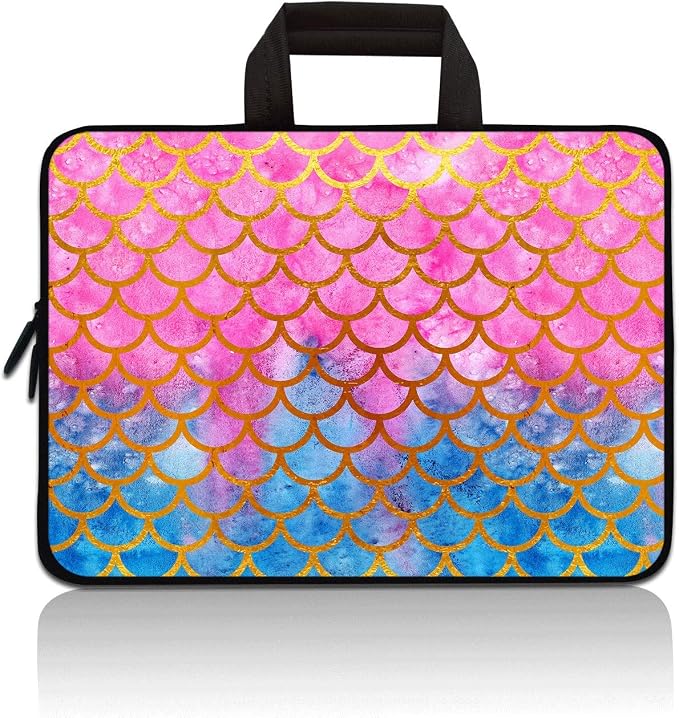 14 15 15.4 15.6 inch Laptop Handle Bag Computer Protect Case Pouch Holder Notebook Sleeve Neoprene Cover Soft Carrying Travel for Dell Lenovo Toshiba HP Chromebook ASUS Acer (Mermaid Scale)