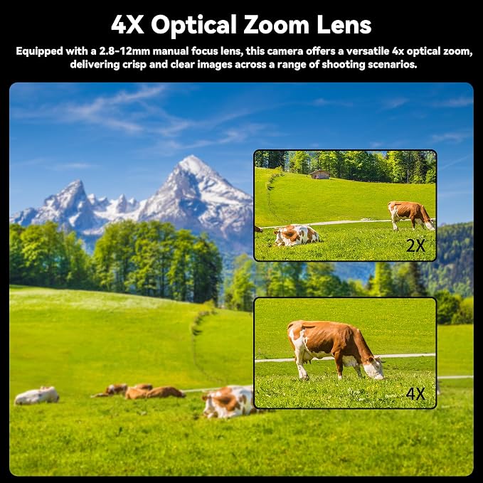 MMlove 1080P FHD USB Camera, 4X Optical Zoom Webcam with 2.8-12mm Manual Focus Lens, H.264 30fps Low Light Camera, Plug and Play for Windows/Mac/Linux/Android, Ideal for Video Conferencing,Streaming