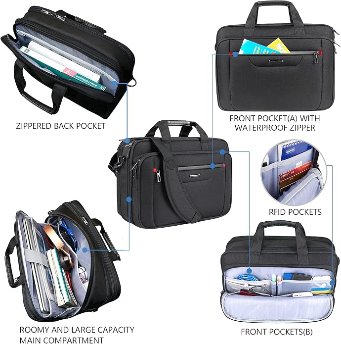 VANKEAN Laptop Briefcase Premium Laptop Case Fits Up to 17.3 Inch Business Shoulder Bag Laptop Expandable Water-Repellent