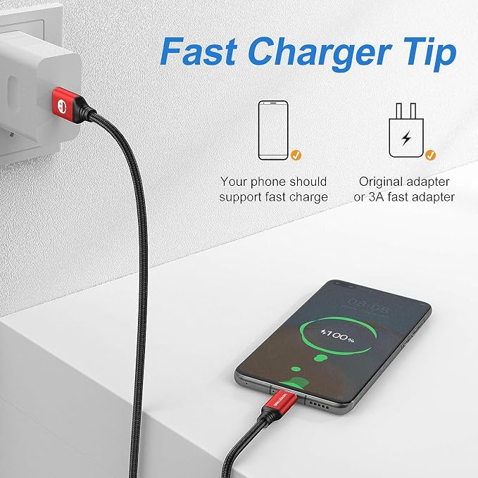 SMALLElectric Short USB Type-C Cable 5pack 12inch Fast Charging 3A Rapid Charger Quick Cord, Braided Type C to A Cable for Galaxy S10 20 9 8 Plus a10e,Note 10 9 8,LG V50 V40 G8 G7(1foot, Red)