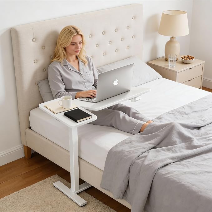 Mobile Standing Desk with Hidden Casters, Adjustable Height Desk, Portable Laptop Computer Table with Tilting Top, for Sit Stand Workstation, Compact and Sturdy for Home, Office, Dorm, White